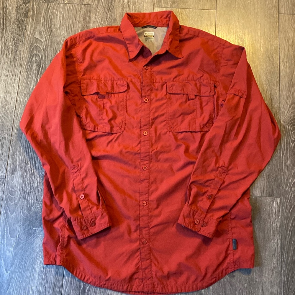 Columbia Titanium Long Sleeve Button Up Nylon Red/OrangeFishing Shirt Mens XXL
